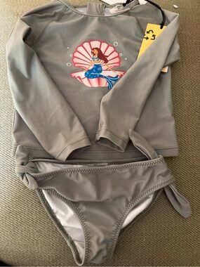 Kids Gray Mermaid Rashguard Bikini Set